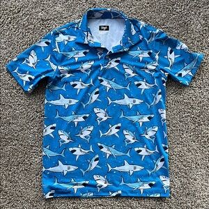 Waggle Blue Shark Print Polo Shirt